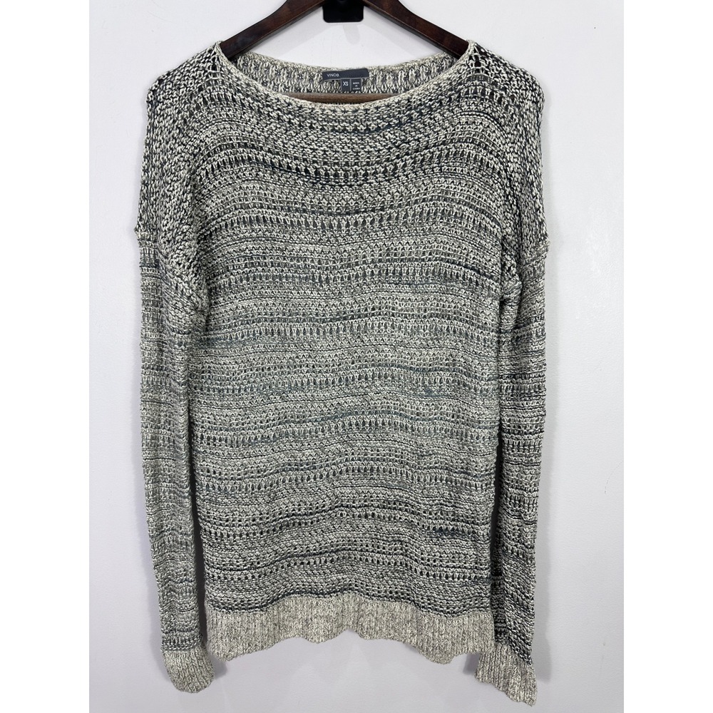 Vince Grey Marled Knit Cotton Linen Silk Tunic Sweater Size XS Quiet Luxury